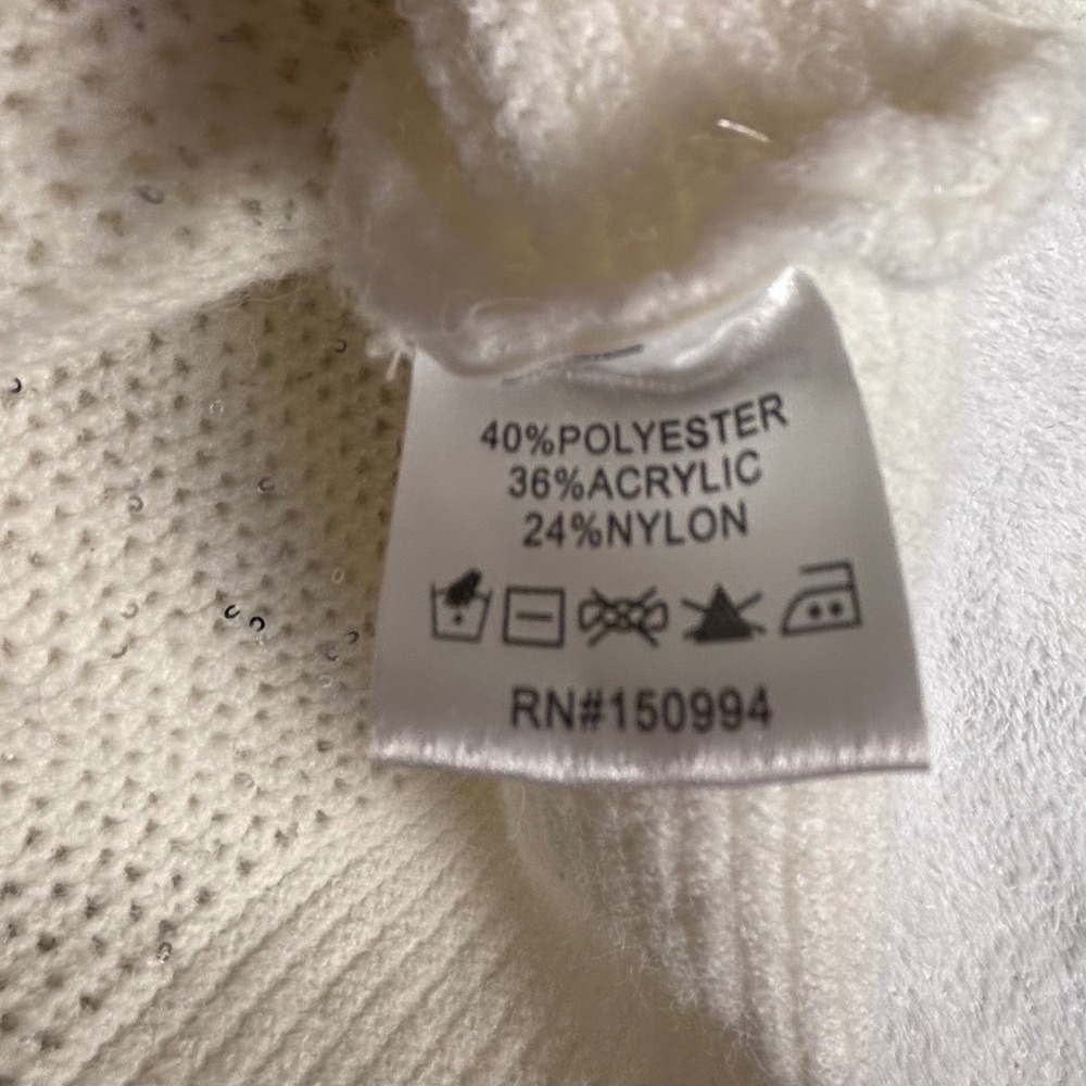 Rachel Zoe Sweater XL Winter White Luxe Chunky Sequin Turtleneck Cozy Sparkle - Picture 6 of 11